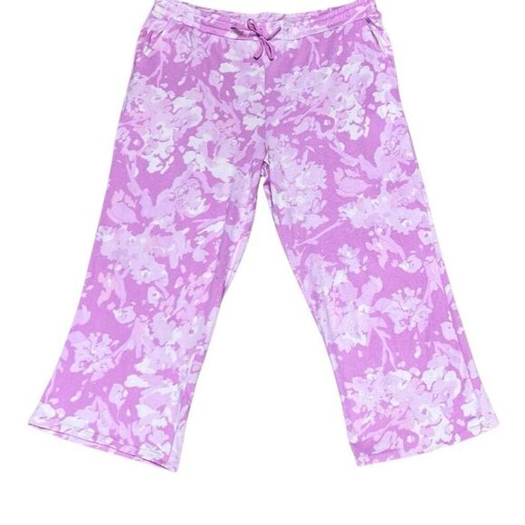 Natori Pink Floral Elastic Drawstring Cropped Pajama Lounge Pants Large Casual - Picture 2 of 9